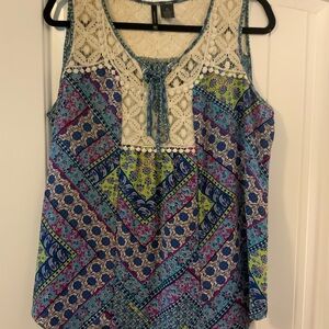 New Directions Blue and Purple Graphic Tank Top